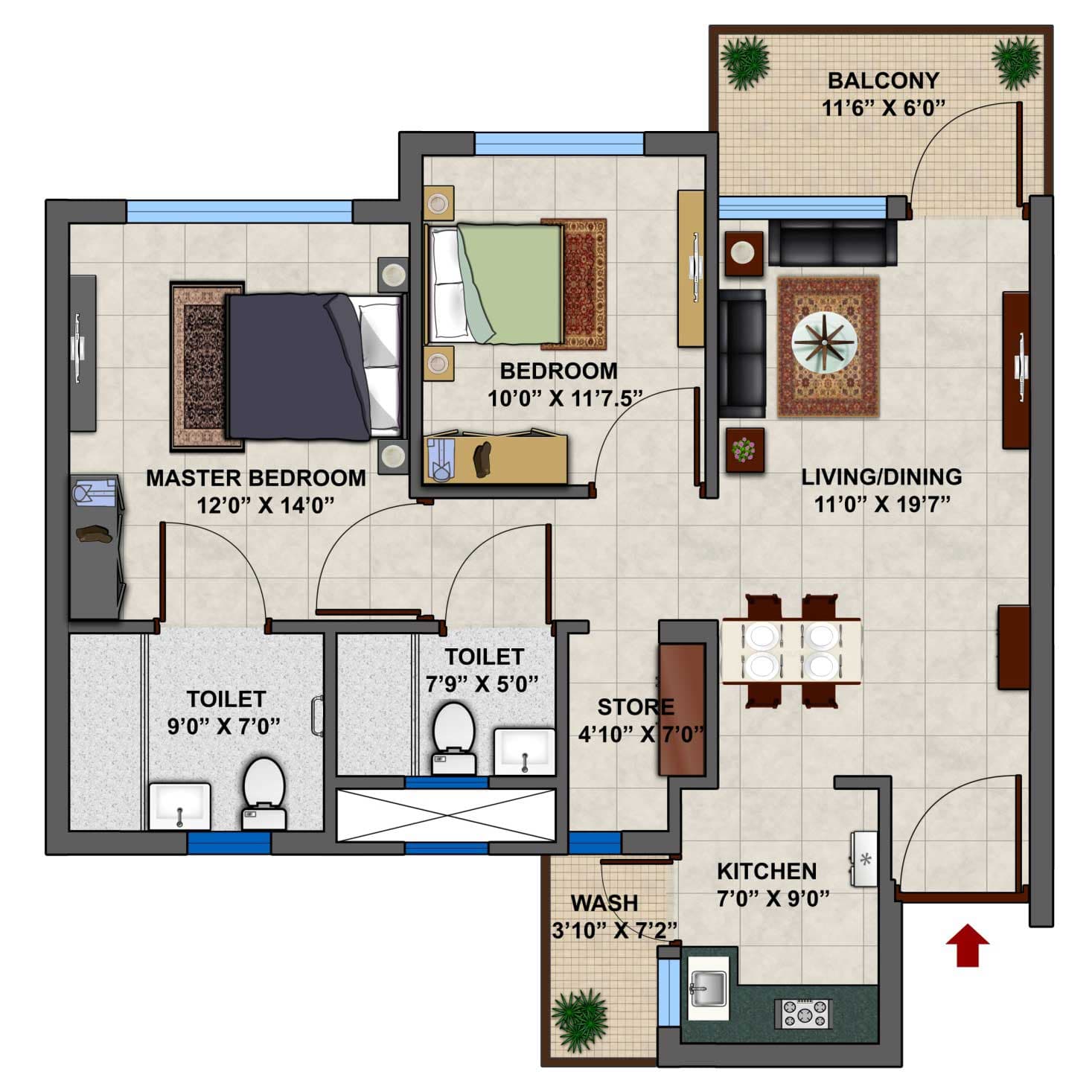 Project layout and floor plans (2BHK)